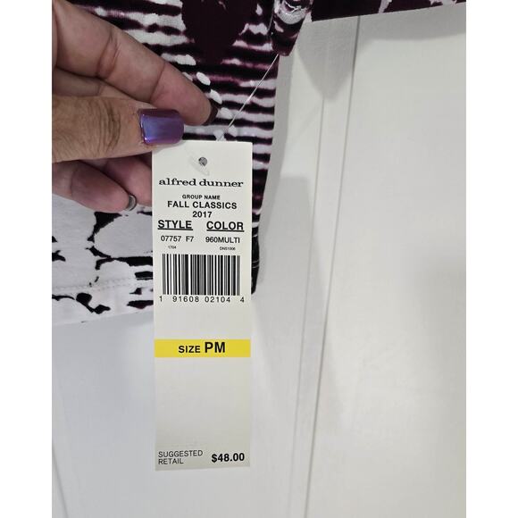 Alfred Dunner NWT Knit Top Jeweled 3/4 Sleeve Purple Black Size PM - Picture 6 of 10